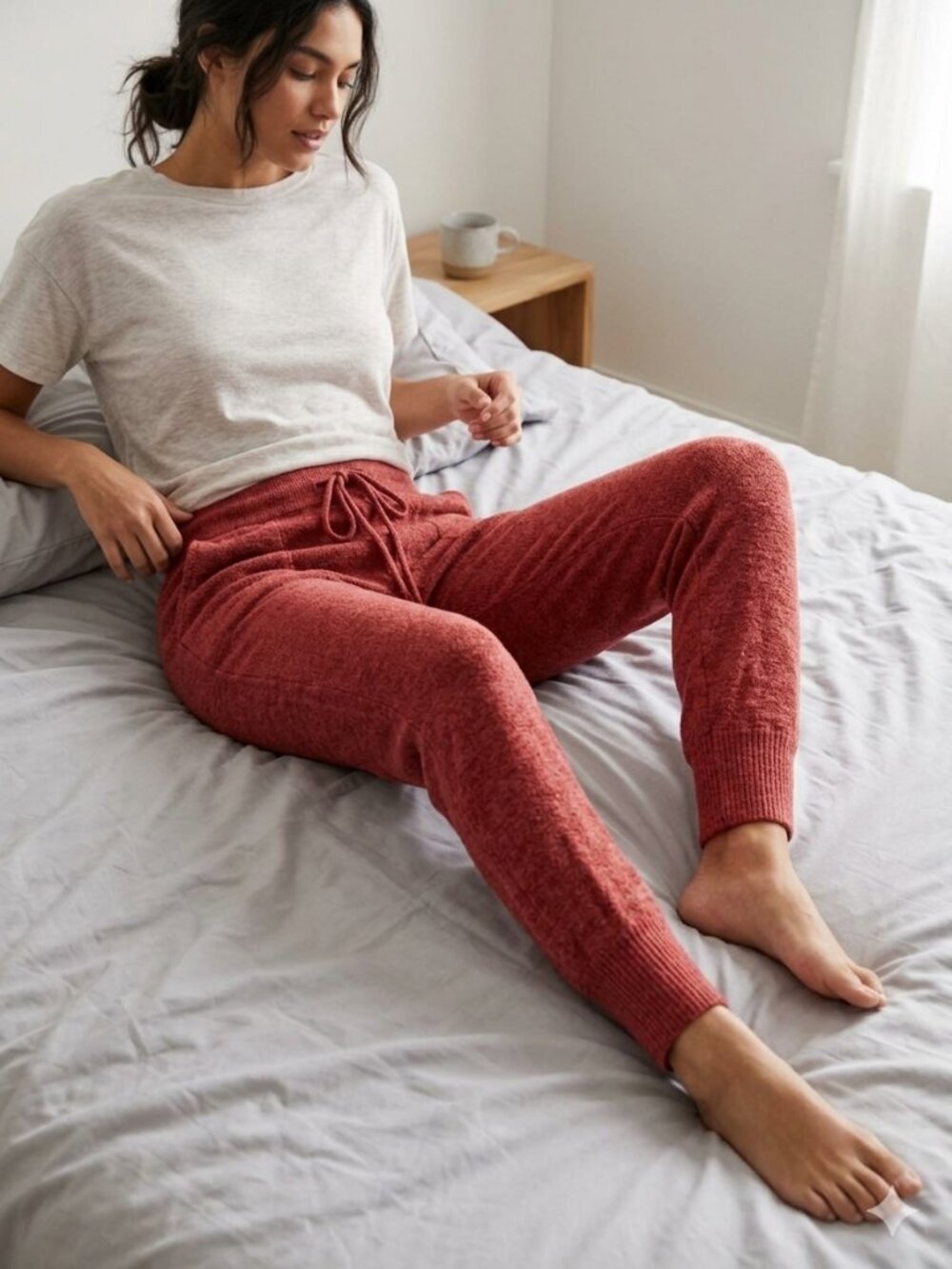 Gilly Hicks Burgundy Red Cozy Knit Drawstring Jogger Lounge Pants Size Small